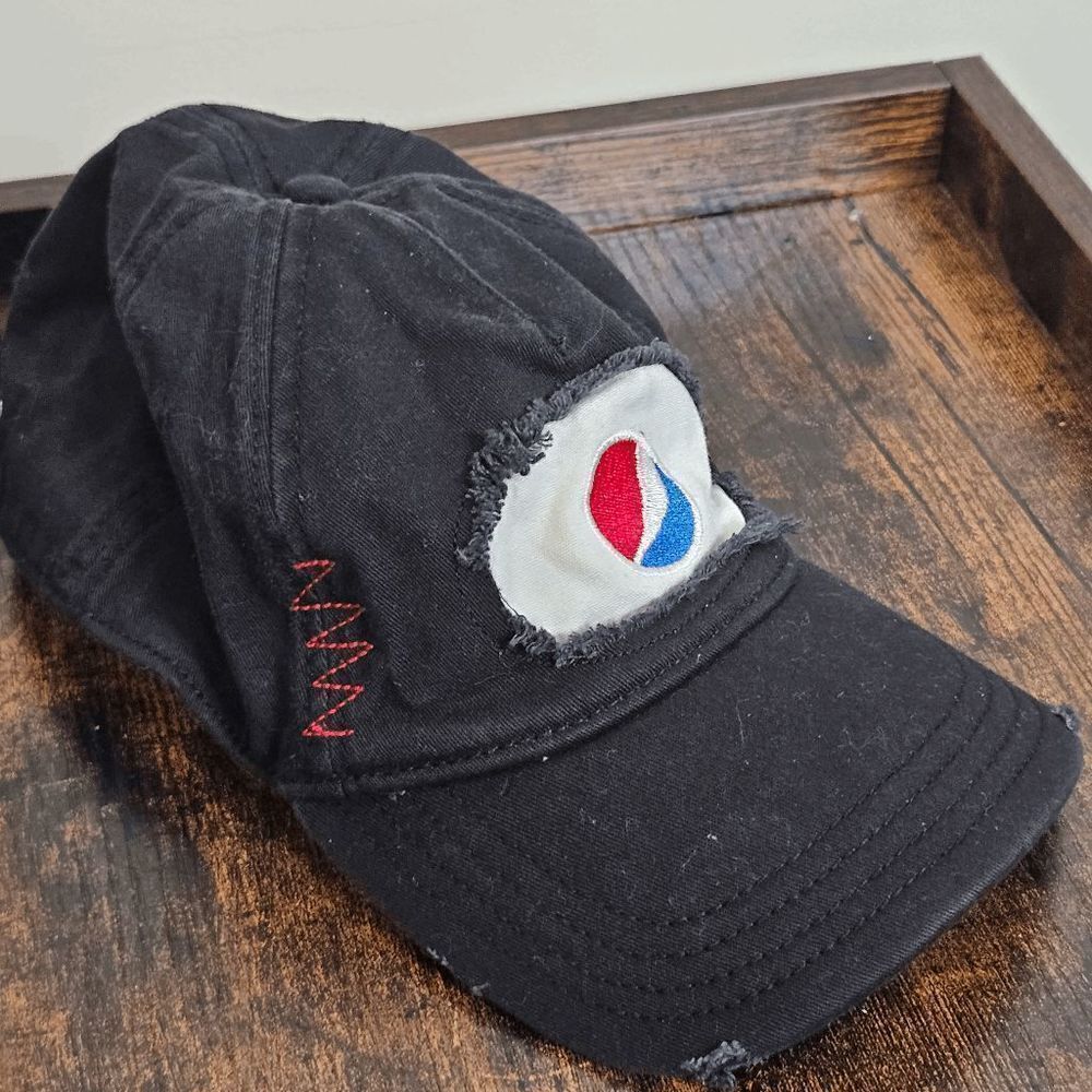 Vintage Pepsi Patch Fringe Hat A+ Flex Foul Balls Logo Hat Mens Black One Size